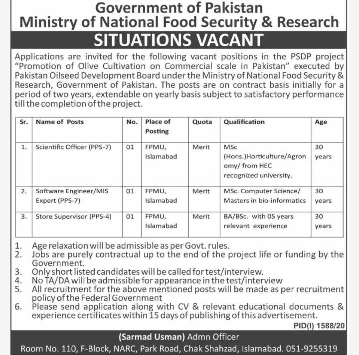 Govt of Pakistan Ministry of National Food Security